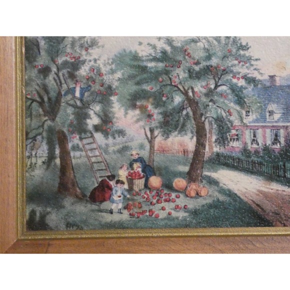 Vintage Framed Miniature Print Currier & Ives American Homestead Autumn - Picture 3 of 4
